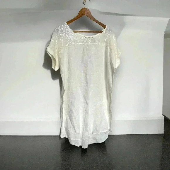 NWT ITALIAN LINEN DRESS WITH SEQUINS SHABBY  CHIC COTTAGECORE COASTAL COWGIRL L - Picture 1 of 6